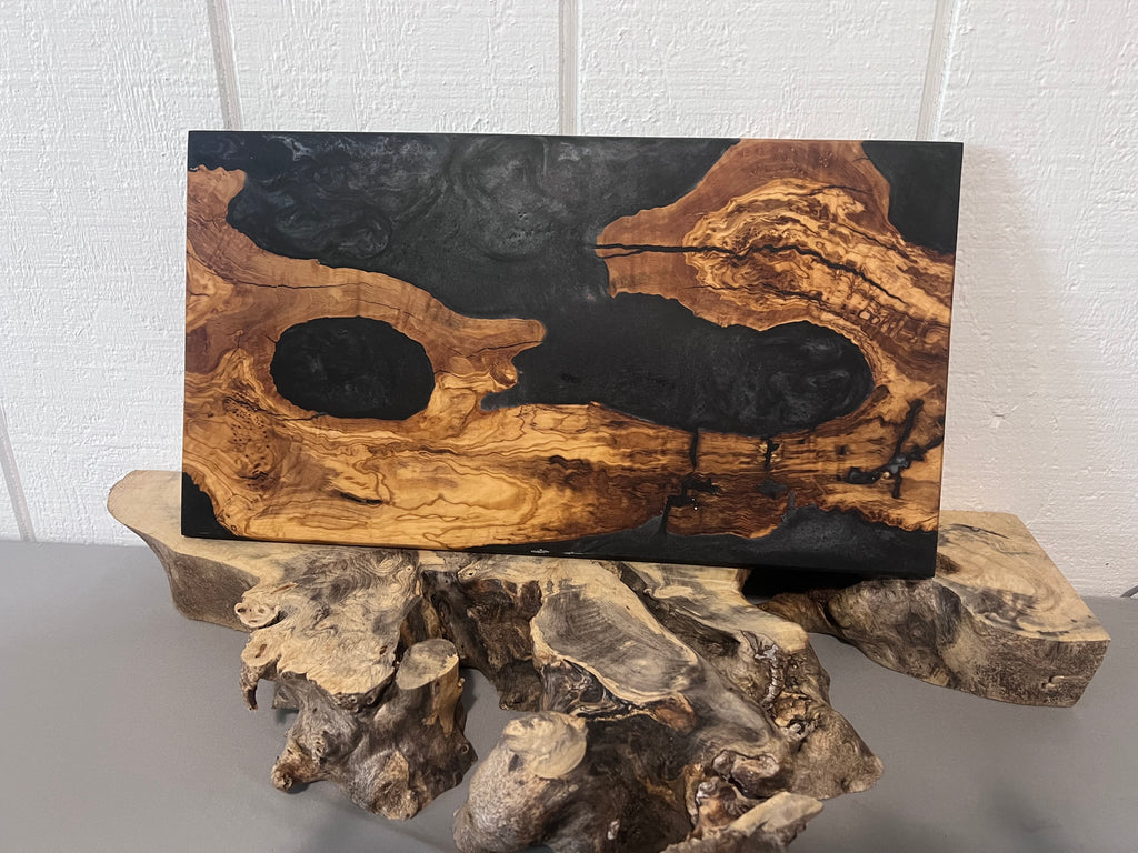 Smoky grey epoxy and Olivewood serving tray