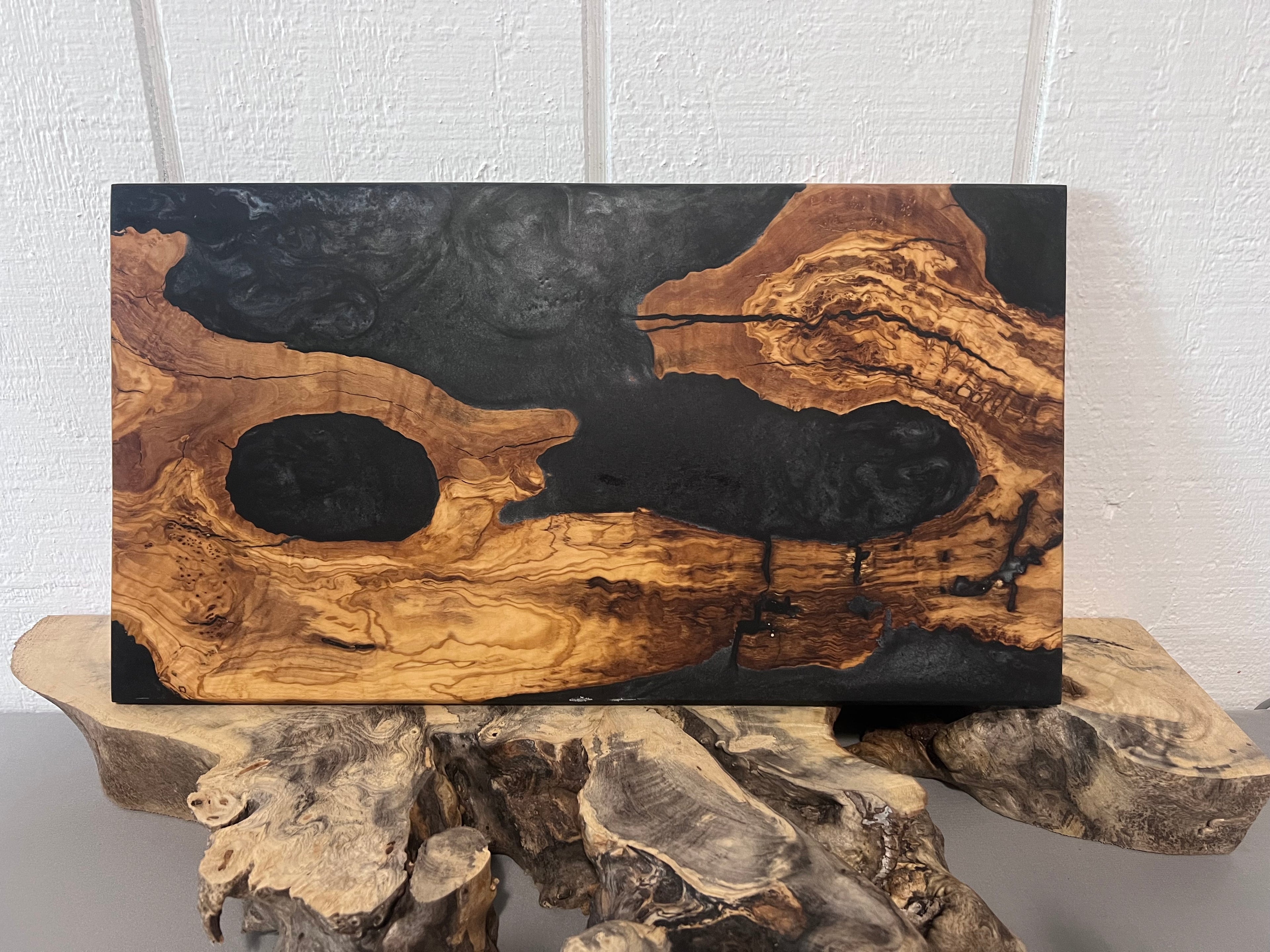 Smoky grey epoxy and Olivewood serving tray