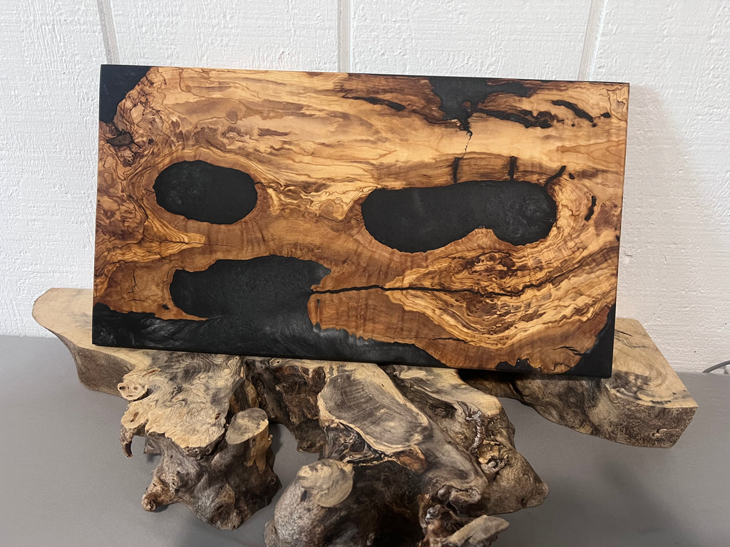 Smoky grey epoxy and Olivewood serving tray